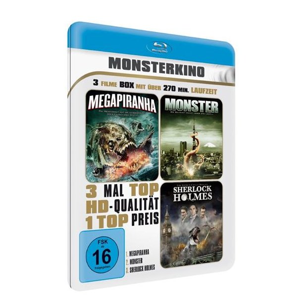 Monsterkino - Megapiranha + Monster + Sherlock Holmes - 3 Filme  BLU-RAY/NEU/OVP