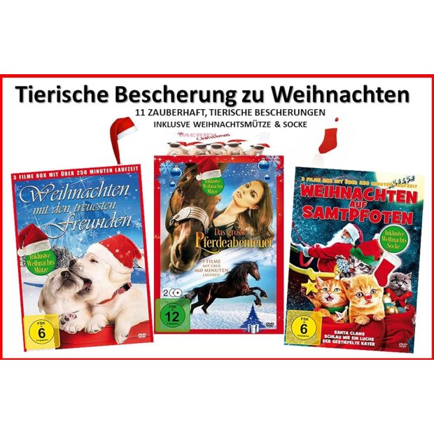Tierische Bescherung zu Weihnachten (11 Filme + Mütze & Socke)  4 DVDs/NEU/OVP